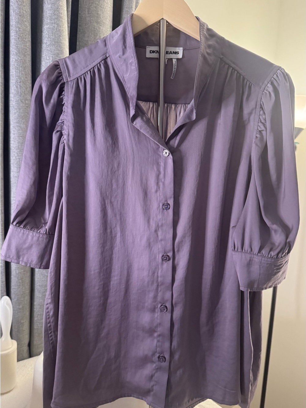 Dkny Lavender-Purple Button Down Puff Sleeve Shirt